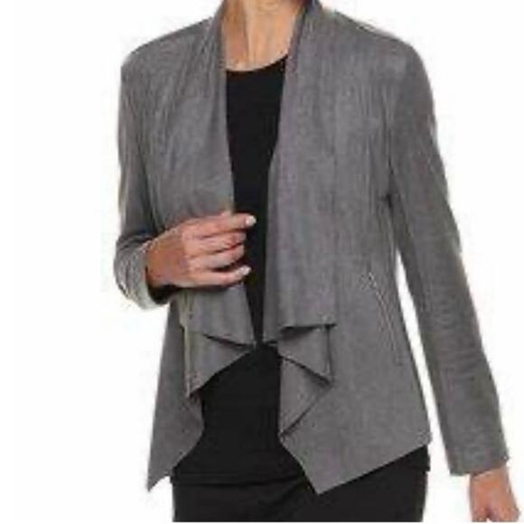 Dana Buchman Gray Faux Suede Draped Open Front Jacket Medium - Picture 1 of 10